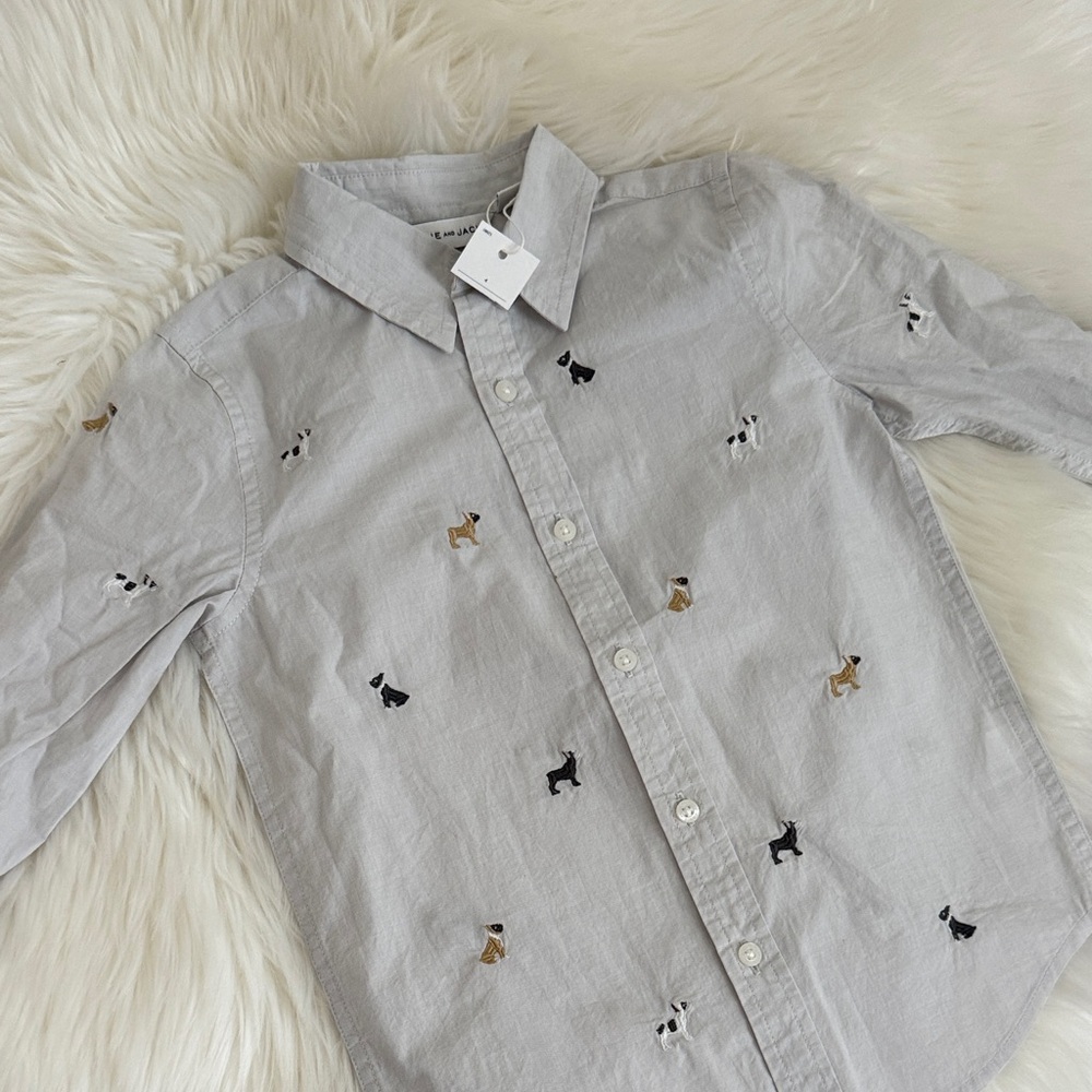 Gray Kids Shirt with Dog Embroidery size 4. Janie and Jack.